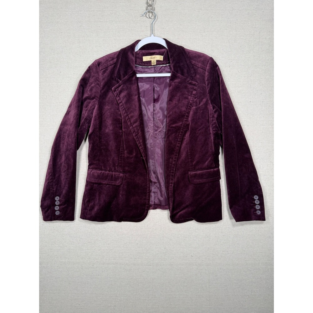 Motto Purple Velvet Blazer Womens Size 8 Single Button Cotton Blend Jacket